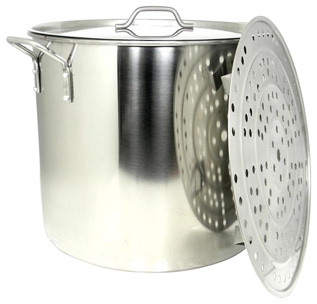100 Qt Large Stainless Steel Stock Pot Steamer Insert Rack Riveted 100 Qt Large Stainless Steel Stock Pot Steamer Insert Rack Riveted Handles