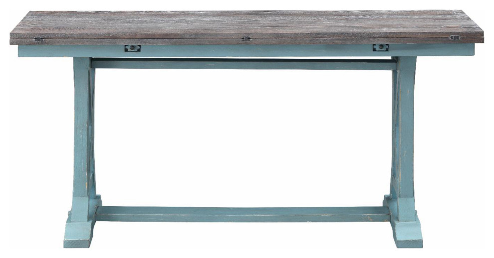 Rustic Console Table, Hardwood Frame With Folding Top, Natural Wood
