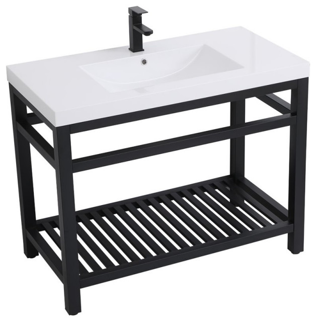 Elegant Decor Raya 42" Single Resin Top Metal Bathroom Vanity in Black ...
