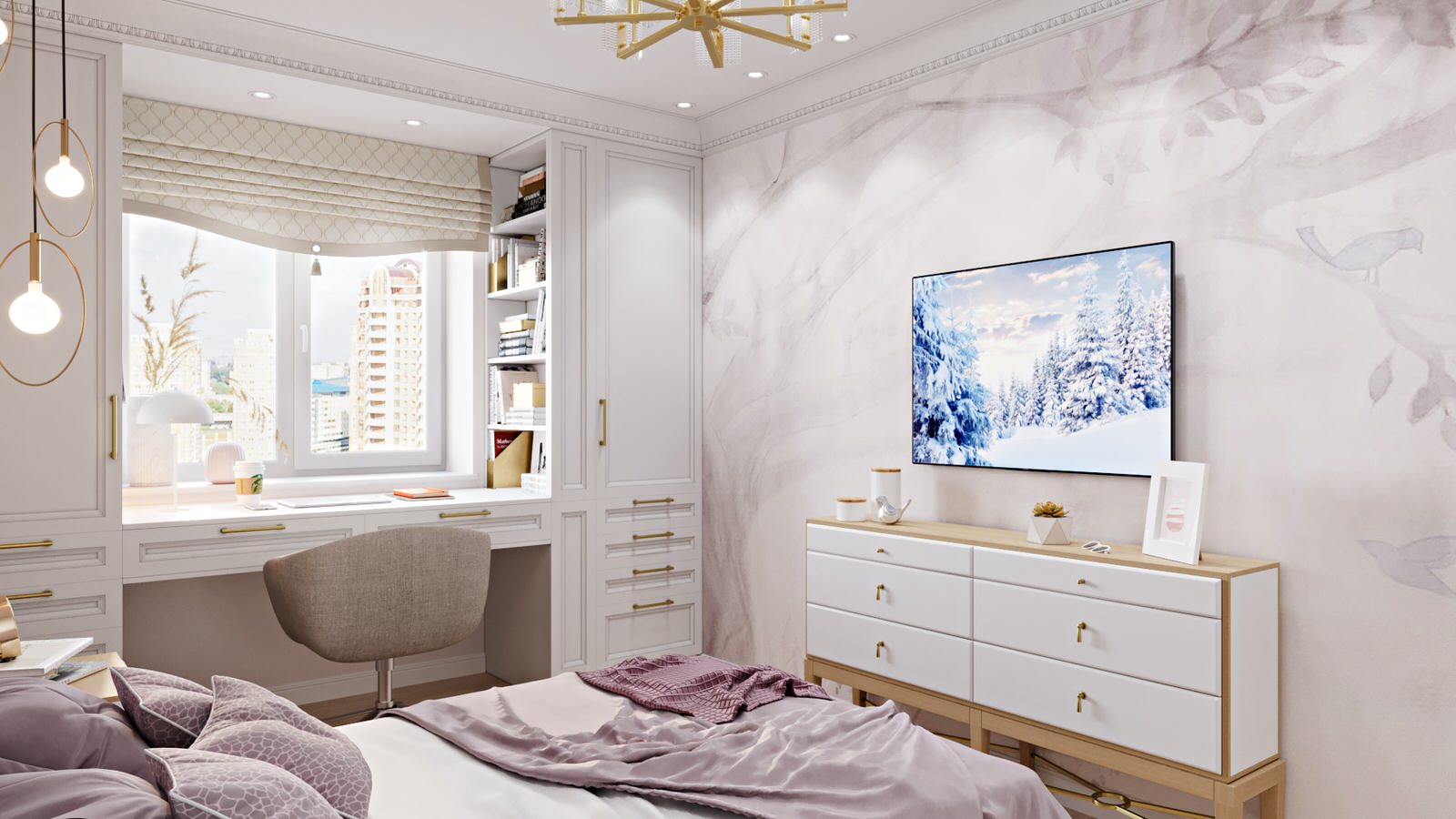 ТВ зона на фоне нежной фрески