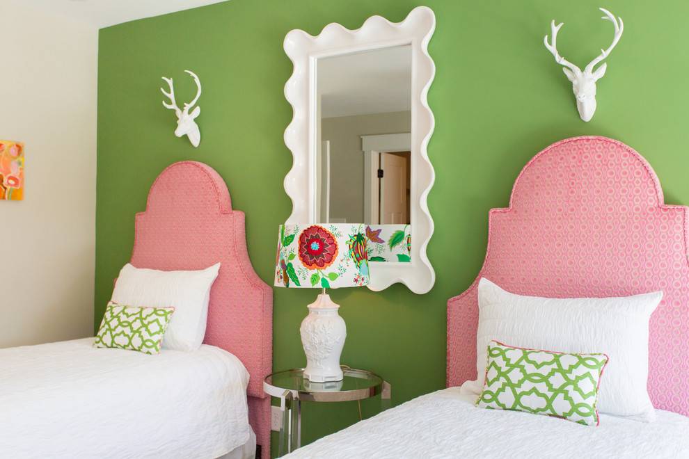 Bedroom transitional girl kids' bedroom photo in Richmond with multicolored walls