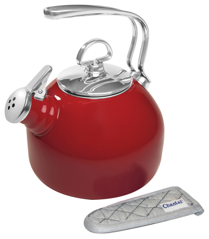 Chantal Red Classic EnamelonSteel 1.8 Quart Tea Kettle Contemporary