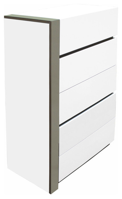 Seville White Modern 5 Drawer Chest Contemporary Dressers By