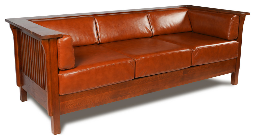 Arts And Crafts Craftsman Cubic Slat Side Sofa Russet Brown Arts And Crafts Craftsman Cubic Slat