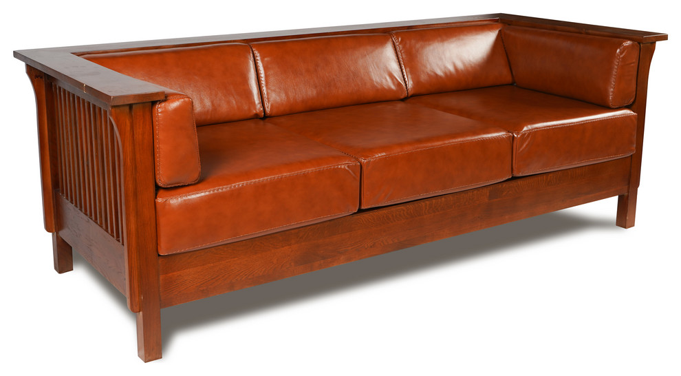Craftsman Cubic Slat Side Sofa, Mission Style Leather Sofa