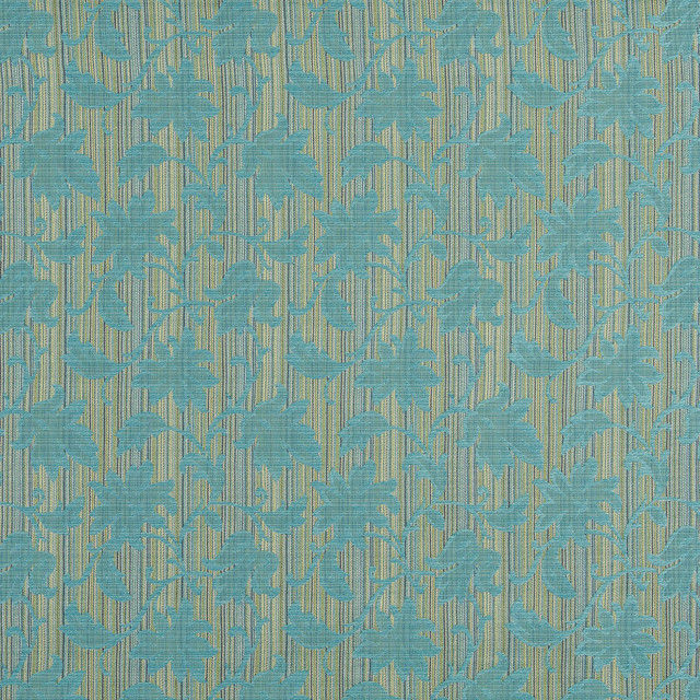 Turquoise And Green Floral Stripe Upholstery Jacquard Fabric By The