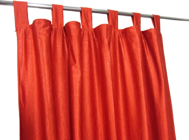 Orange Tab Top Indian Sari Curtain Drape Panel Pair Window Orange Tab Top Indian Sari Curtain Drape Panel Pair Window 48