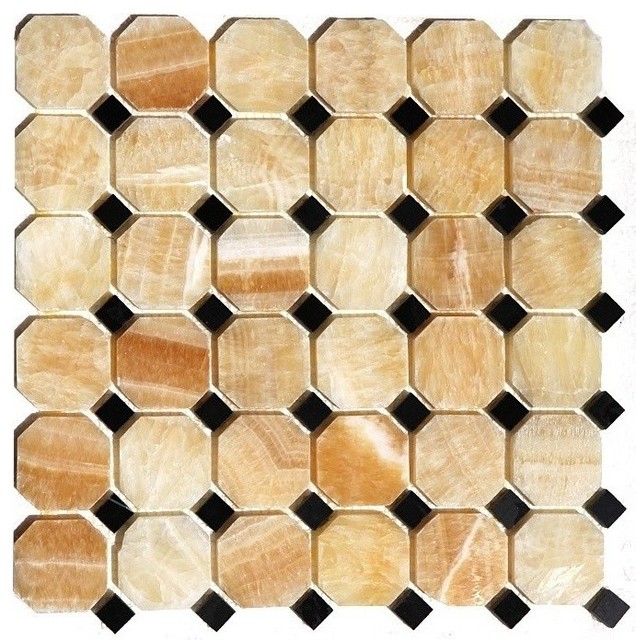 Polished Tile Yellow Onyx Octagon Black Marble Contemporary Wall And Floor Tile By Wall Tile Houzz