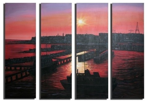 "Sunset Seaport" Canvas Wall Art, Black, 4-Piece Set