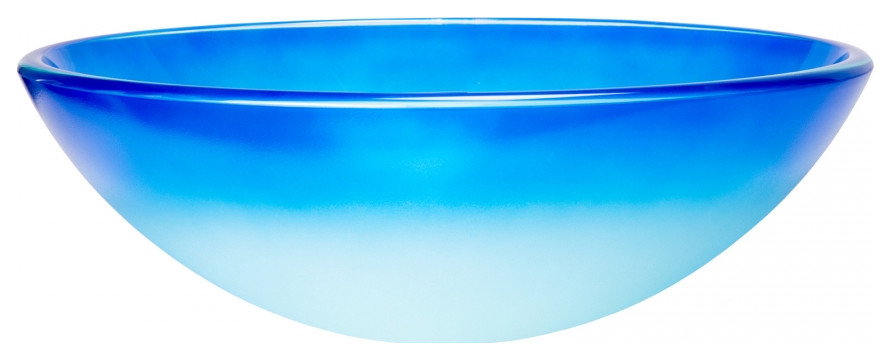 Blue Cloud Frosted Round Glass Vessel Sink for Bathroom, 16.375 Inch