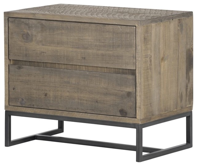 26 W Two Drawer Rustic Nightstand Hand Crafted Solid Pine Industrial Iron Base Industrial Nightstands And Bedside Tables By Noble Origins Home