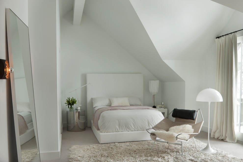 Bedroom - transitional carpeted bedroom idea in Denver with white walls
