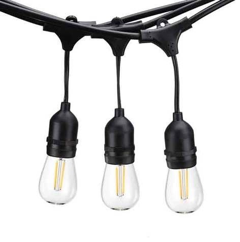 120V Commercial Outdoor Dimmable LED Light String, 15 Bulb / 49' Length