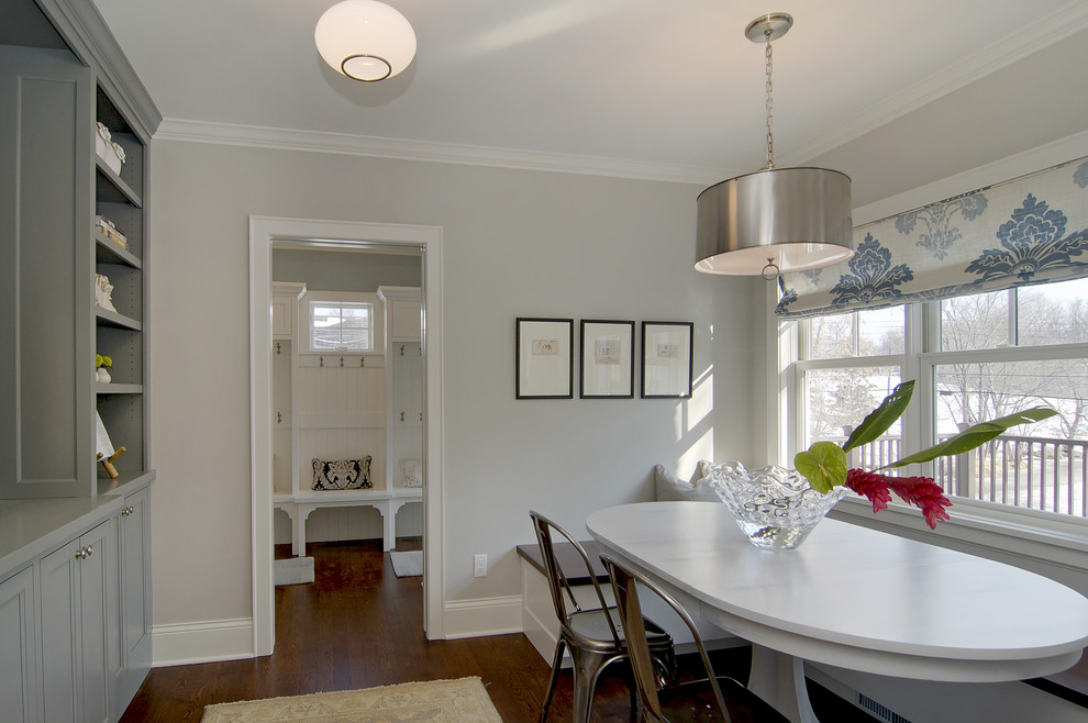 This is an example of a contemporary dining room in Minneapolis with grey walls.