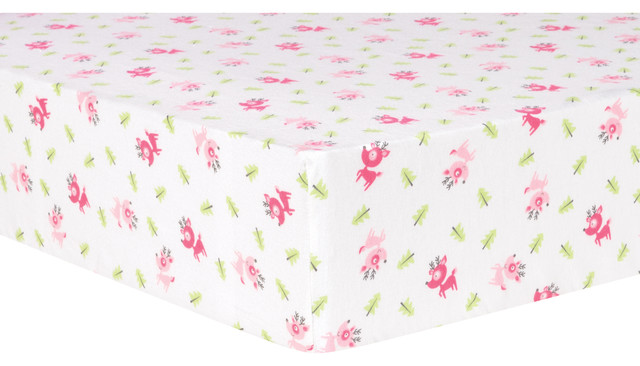 Trend Lab Pink Reindeer Deluxe Flannel Fitted Crib Sheet