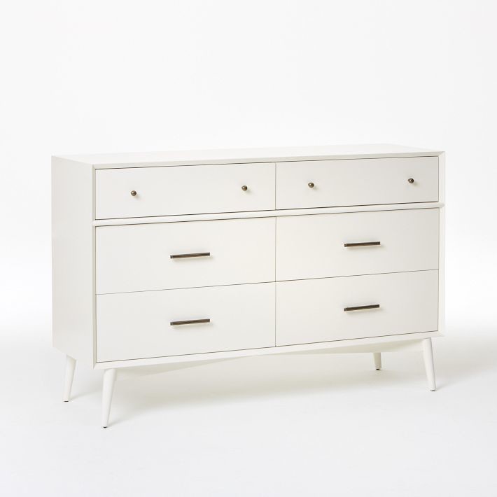 Midcentury Six-drawer Dresser, White