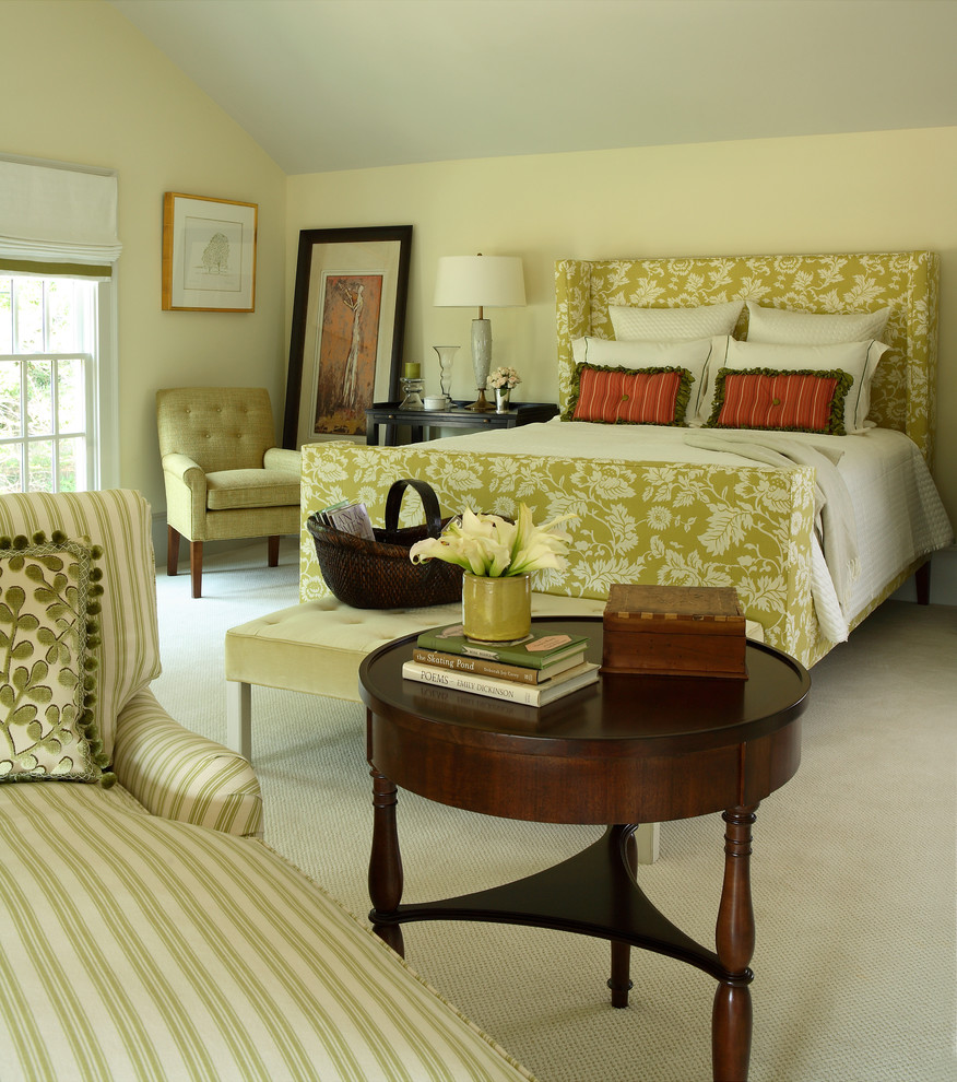 Inspiration for a traditional bedroom in Atlanta with beige walls, carpet and no fireplace.