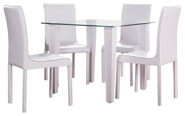 Jack Square Small Space Dining Set, Glass With White, 5-Piece Set