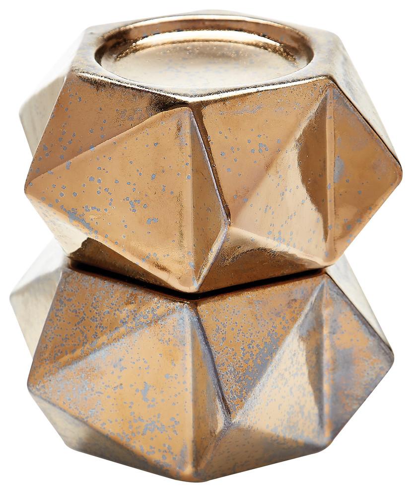 Large Ceramic Star Candle Holders, Gold Set of 2