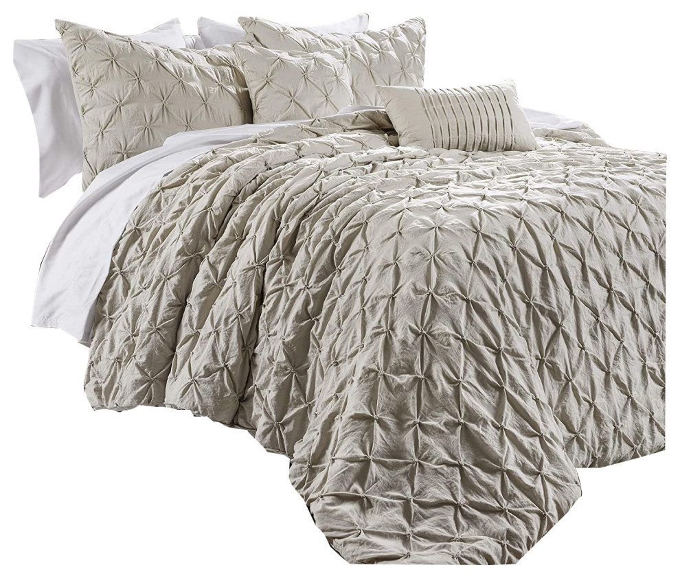 Lush Decor Ravello Pintuck Comforter Wheat 5Pc Set King Transitional