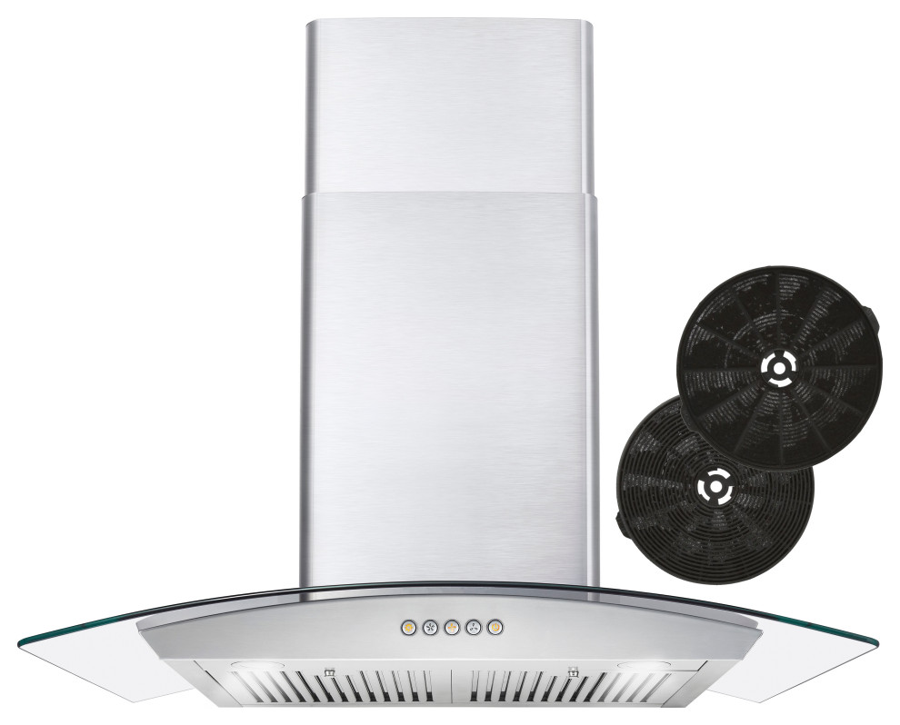 30" Ductless Wall Mount Range Hood, Stainless Steel Contemporary