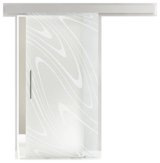 Glass Sliding Barn Glass Door, Opaque with Frosted waves Design