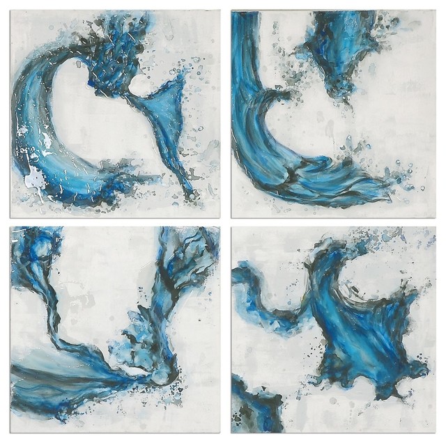 Abstract Blue White Swirl Wall Squares, 4-Piece Set