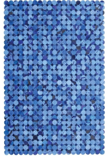 Madisons Blue Cowhide Patchwork Rug Circle Pattern Contemporary