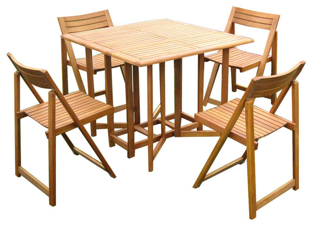 Galveston 5-Piece Table Set, Brown Stain - Transitional ...