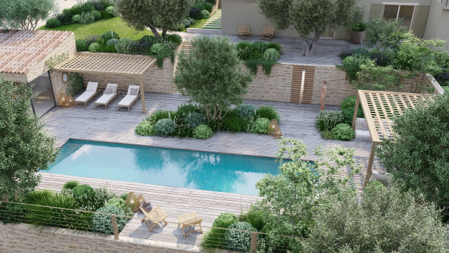 Repenser un grand jardin au Rouret mediterranean-pools-and-hot-tubs