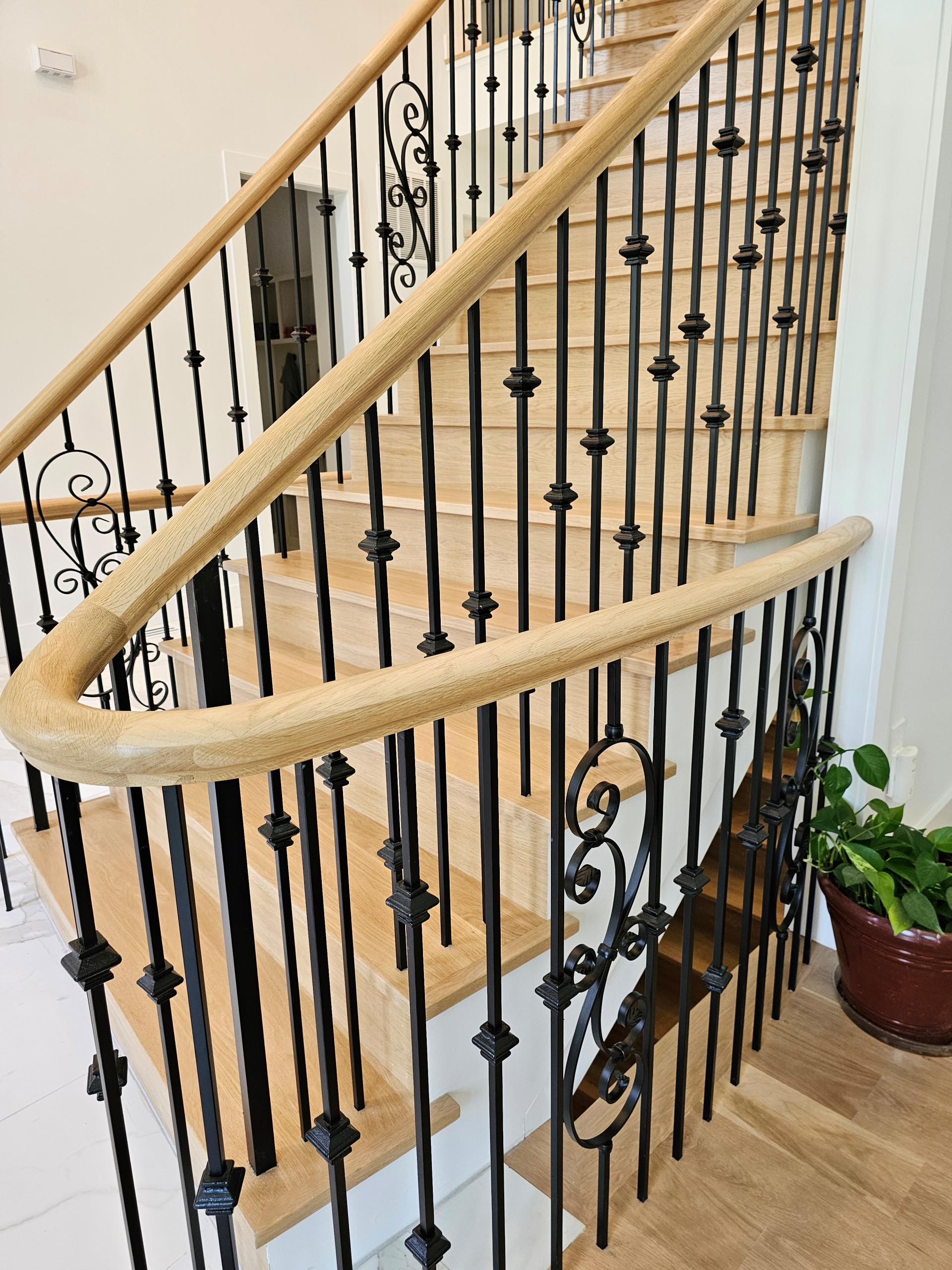 120_Luxurious White Oak Stair with Iron Balusters, Great Falls, 22066