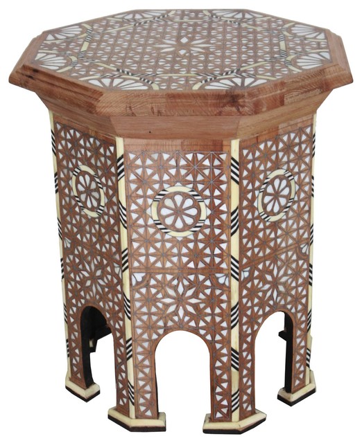 Moroccan White Bone Inlay Side Table Small