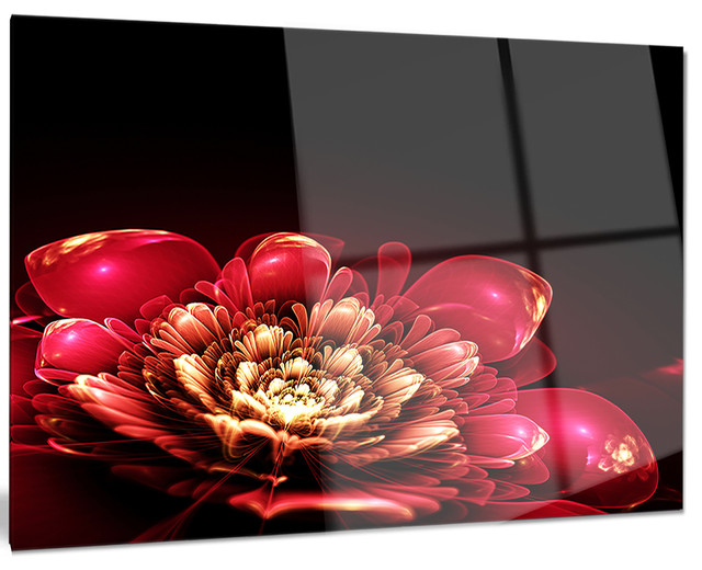 "Fractal Pink Flower" Glossy Metal Wall Art, 40"x30" Contemporary
