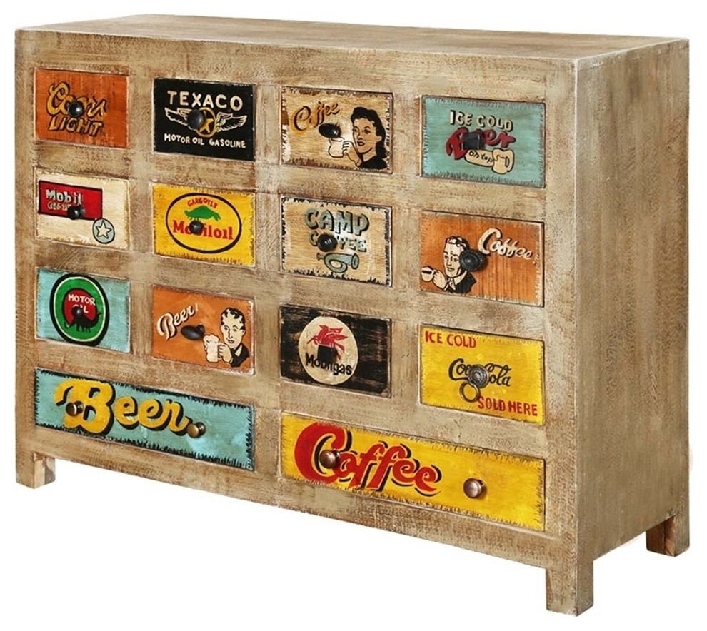Electra Hand Painted Rustic Mango Wood Dresser Chest With 14
