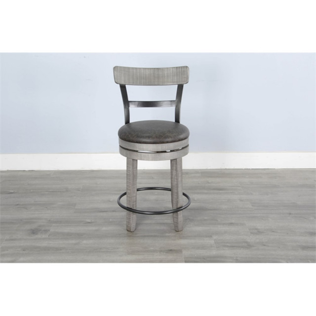 Alpine Grey 24"H Swivel Wood Barstool with Cushion Seat Farmhouse
