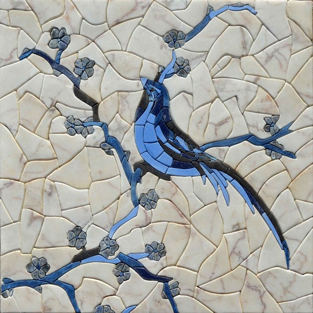 Mosaic Tile Art Blue Bird In Petal, Mosaic Tile Art Images