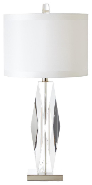 Diamond Shape Crystal Faceted Table Lamp  Clear Glass White Silver Modern
