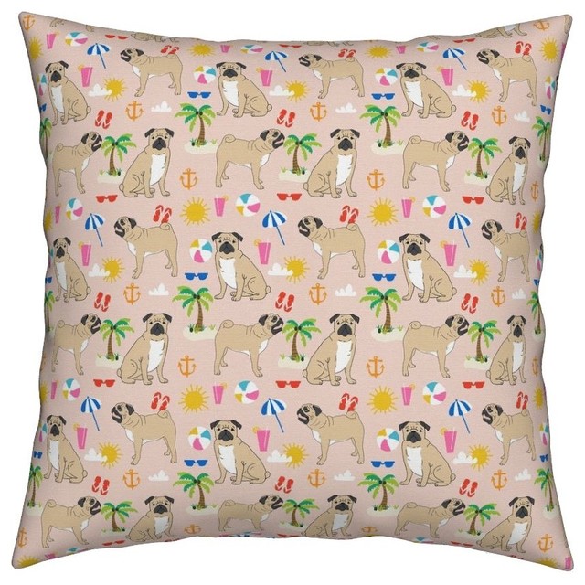 Pug Pugs Beach Beach Fabric Pug Dog Pug Fabric Throw Pillow Tropical