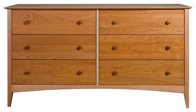 Maple Cherry 6 Drawer Double Dresser Transitional Dressers