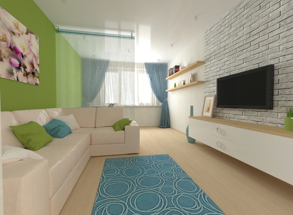 3D дизайн-проект гостиной 16,5 кв.м. вариант 1