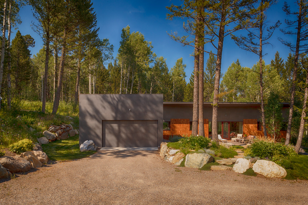 Contemporary gray one-story exterior home idea in Other