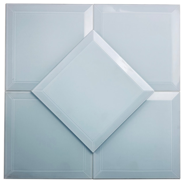 Frosted Elegance 8 in x 8 in Beveled Glass Square Tile in Matte Light Blue