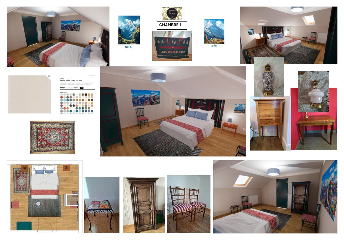 Réemplois pour la décoration de deux chambres sous combles en ville