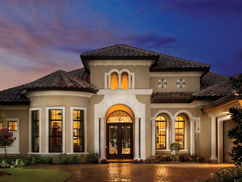 Mediterranean two-storey grey exterior in Tampa.