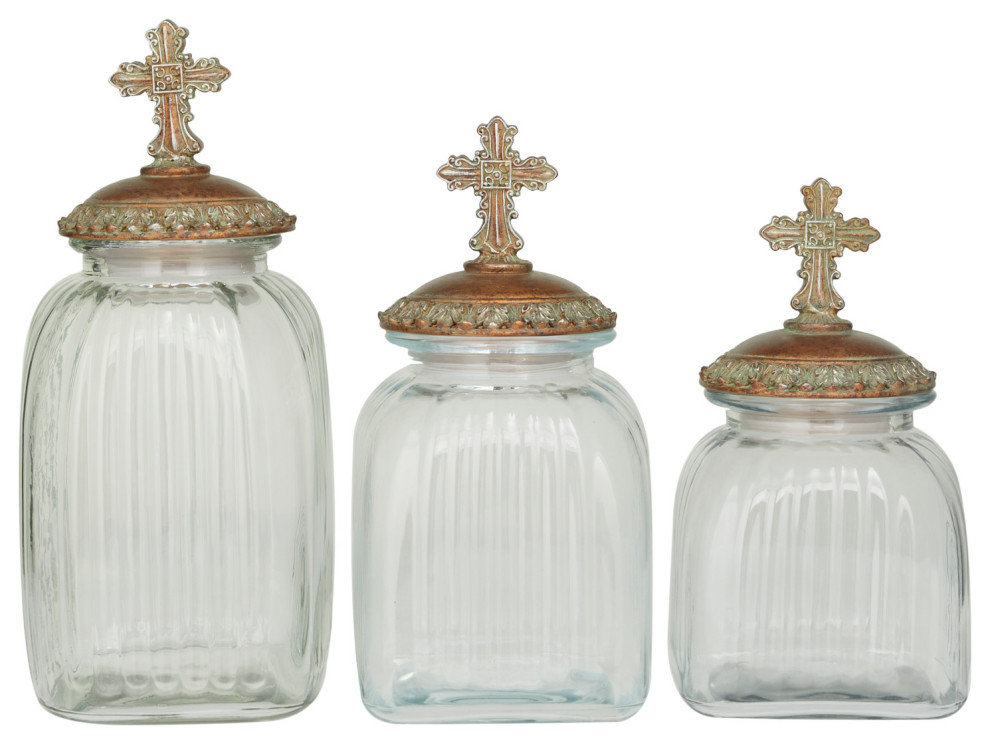 Set of 3 Clear Glass Decorative Jars 561726