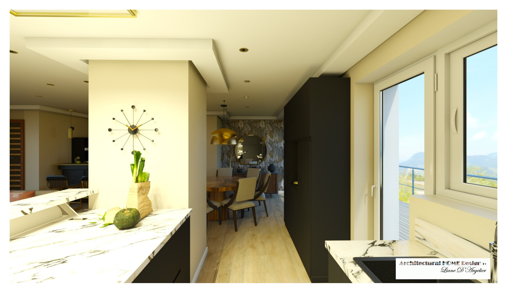 Living 60 m² chic avec cuisine ouverte
