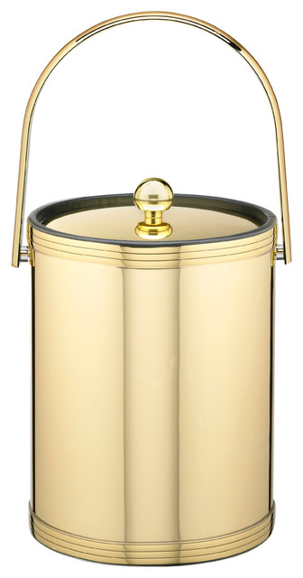 Kraftware Mylar Polished Brass Ice Bucket with Metal Lid, 5 qt.