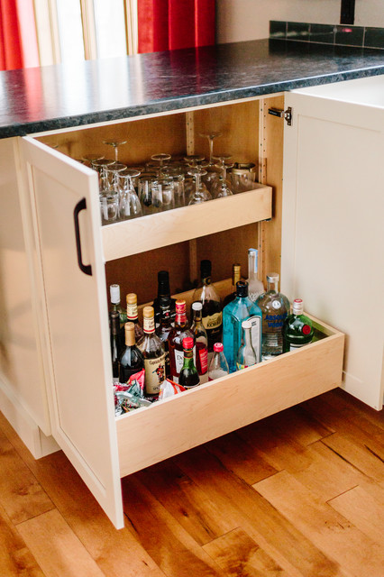 Alcohol Bottle Storage In Bar Cabinet Transitional Kitchen
