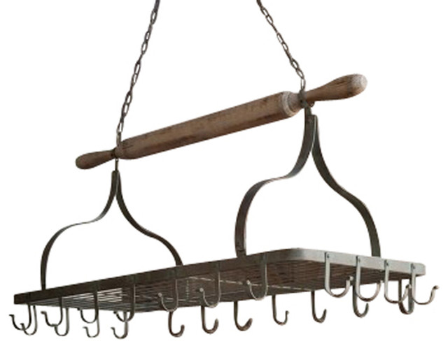 Hanging Rolling Pin Pot Rack Rustic Racks And Accessories Hanging Rolling Pin Pot Rack