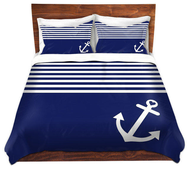 Navy Blue Love Anchor Nautical Twill Duvet Cover Beach Style Navy Blue Love Anchor Nautical Twill Duvet Cover Beach Style Covers And Sets By Dianoche Designs